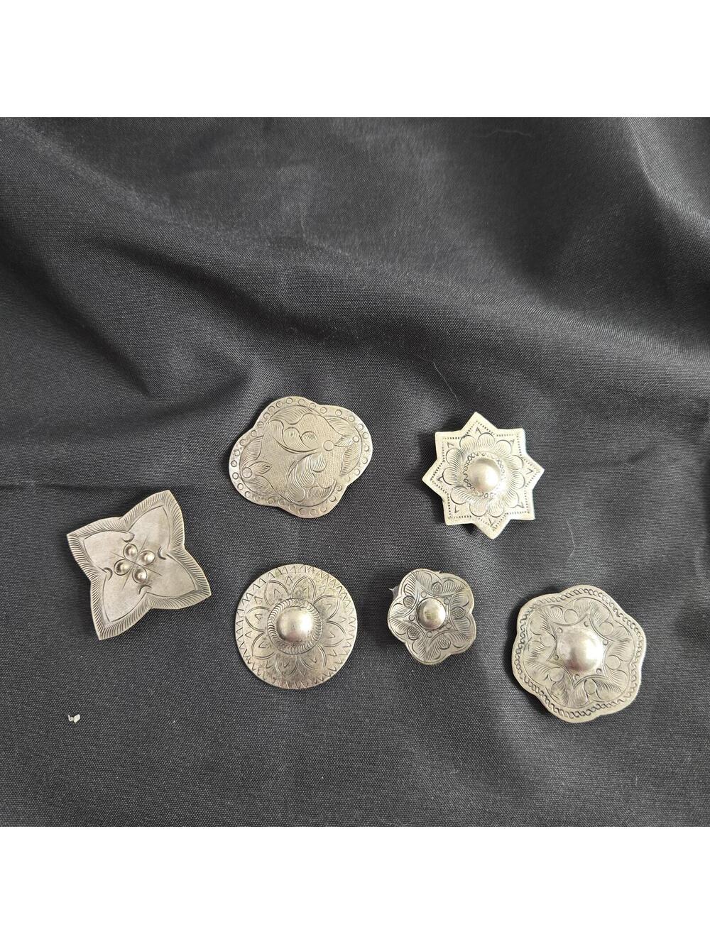 Vintage Western Button Covers Silver Tone Engraved Concho Set of 6 Cowboy